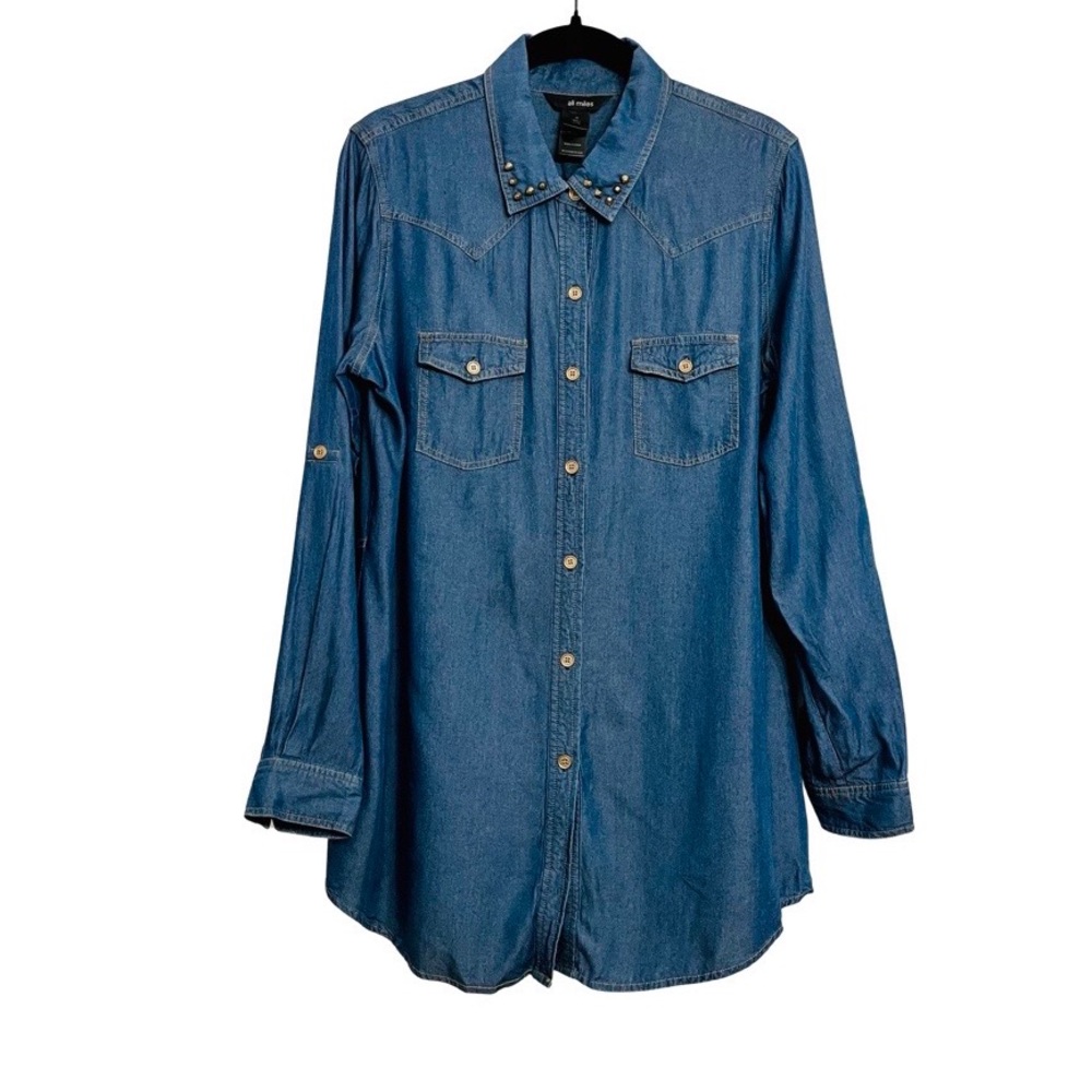 ALI MILES Western Button Down Tunic with Back Slit and Stud Detailing (NWOT)